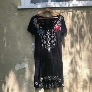 Embroidered Cotton Johnny Was Dress